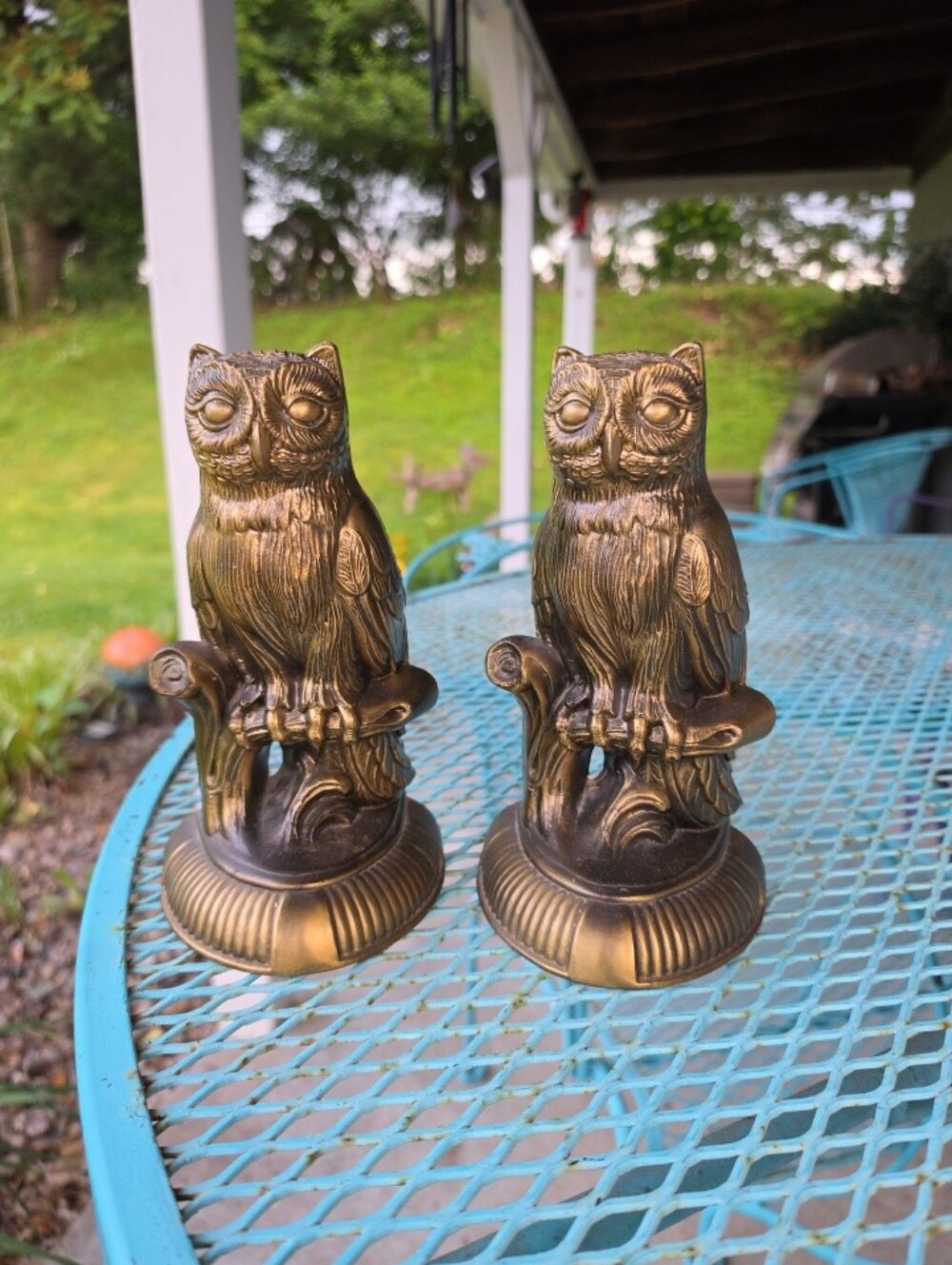 VINTAGE BRASS OWL PATINA 8" BOOKENDS 1974 SCC CAST METAL